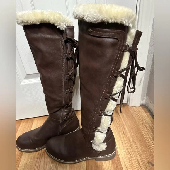 DREAM PAIRS Womens Knee High Warm Fur Winter Zip Boots - Picture 9 of 13